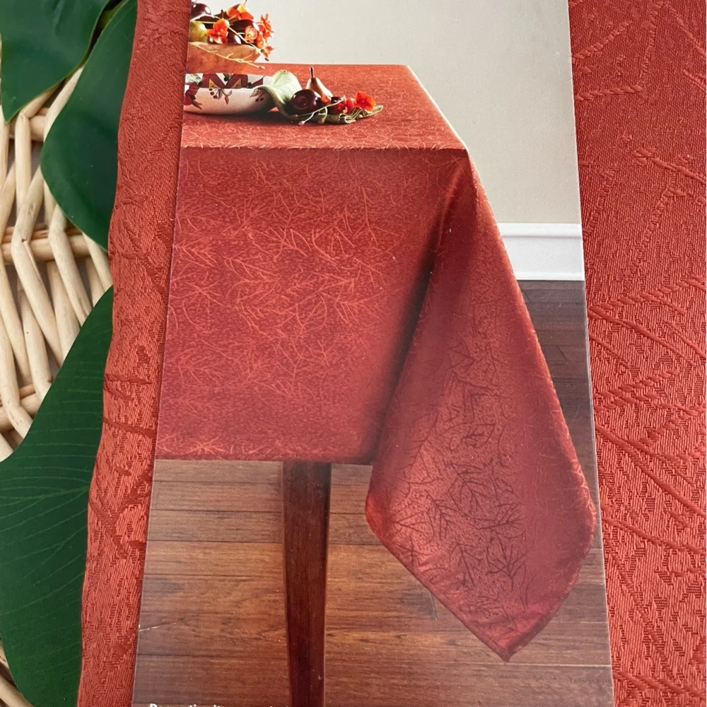 Mainstays Damask Rust Orange Fabric Tablecloth 60 in x 84 in 100% polyester NWT